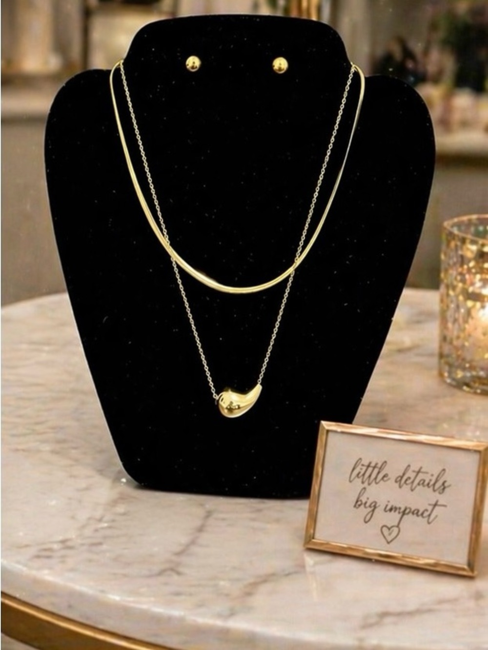 Minimalist Gold Necklace & Earrings Set Dainty Layered Everyday Jewelry